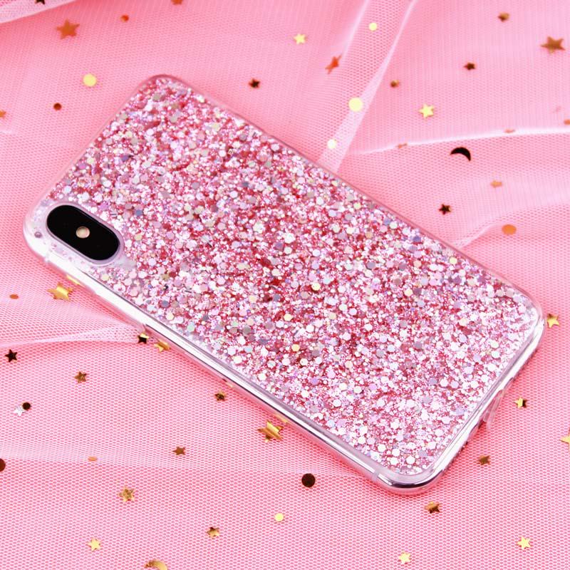 Glitter Phone Case For iPhone 13 12 11 14 15 Pro Max Luxury Soft Epoxy Crystal Cover For iPhone XR XS 7 8 Plus SE Sequins Funda