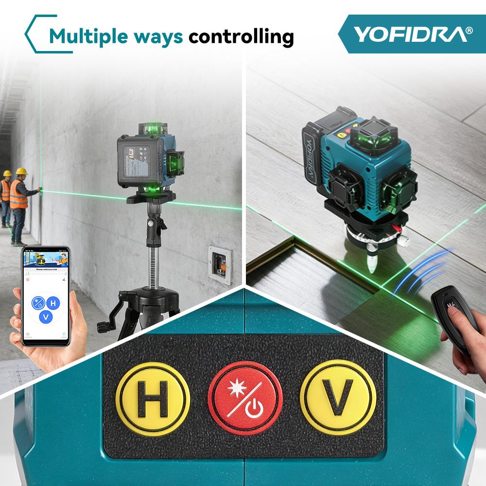 Yofidra 4D Professional Laser Level 16 Lines Horizontal And Vertical With APP Remote Control 360°Self-leveling Laser Levels
