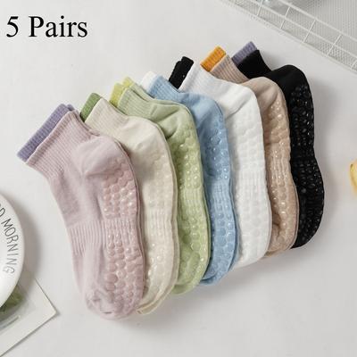 5Pairs Simple Anti-slip Yoga Socks for Women Paired with Shark Pants Trendy Boneless Silicone Pilates Sports Mid-tube Socks
