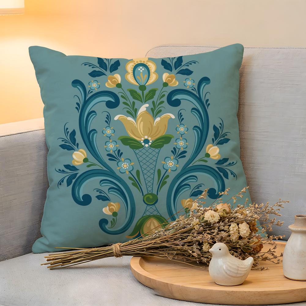 

Cushion Cover Linen SkinFriendly Soft Decorative Case For Sofa Home Decor Norwegian Rosemaling Pillow cover 30x30cm
