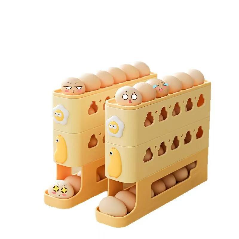 2-4-lagige Schiebe-Eieraufbewahrungsbox, Eierkarton im Leiterstil, Kühlschrank mit Seitentür, große Kapazität, automatische Eierrollmaschine