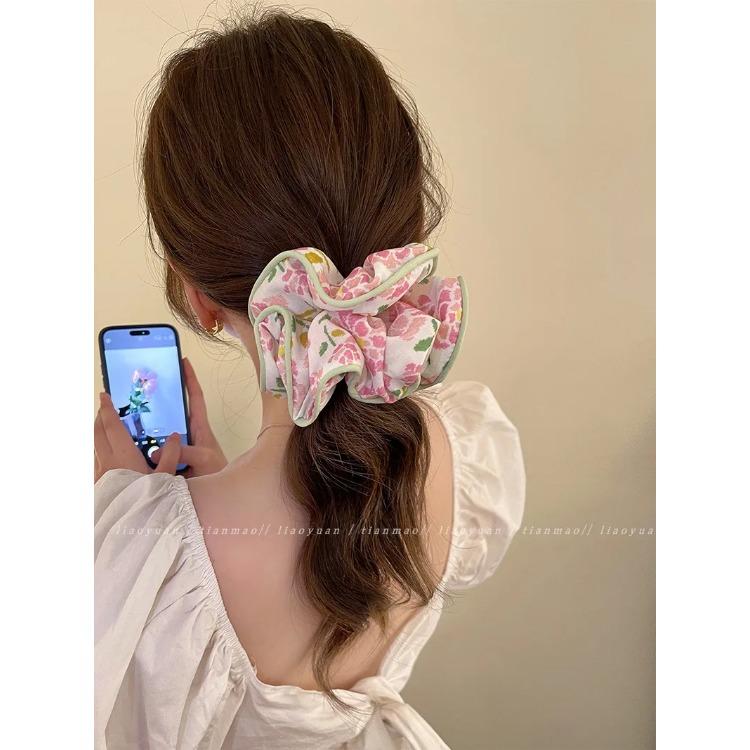 Koreanische Mode Großer bedruckter Scrunchie Damen Mädchen Elastisches Haar Gummiband Accessoires Haargummi Haarreif Seil Kopfschmuck