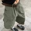 Army Green High Street Multi-pocket Tooling Jeans Men's and Women's Summer American Retro Straight Wide-leg Cropped Pants