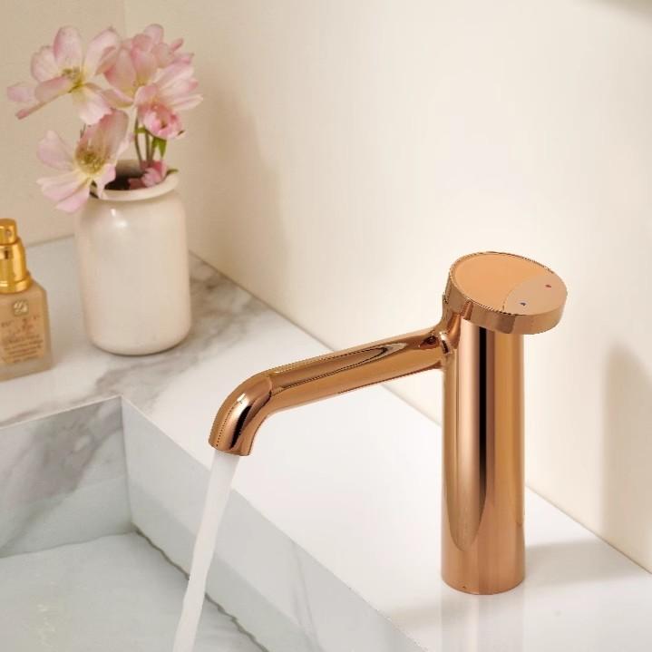 

Brush Gold Bathroom Faucet Unique Design Pink Basin Faucet Gray Sink Tap Hot & Cold Deck Mounted Lavatory Crane Water Tap рожевий колір золота