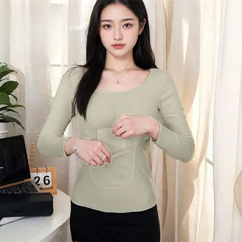 

2025 осень и зима новое немецкое бархатное термобелье с двумя карманами женское бесшовное нижнее белье с длинными рукавами бархатная осенняя одежда 4XL150-85kg зелёный