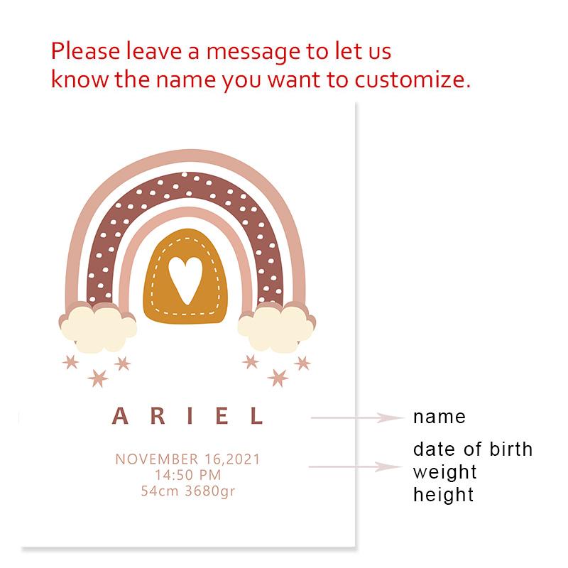 Cartoon Rainbow Custom Birth Data Initial Letter Nursery Canvas Paintings Wall Art Print Pictures Poster Child Room Home Decor