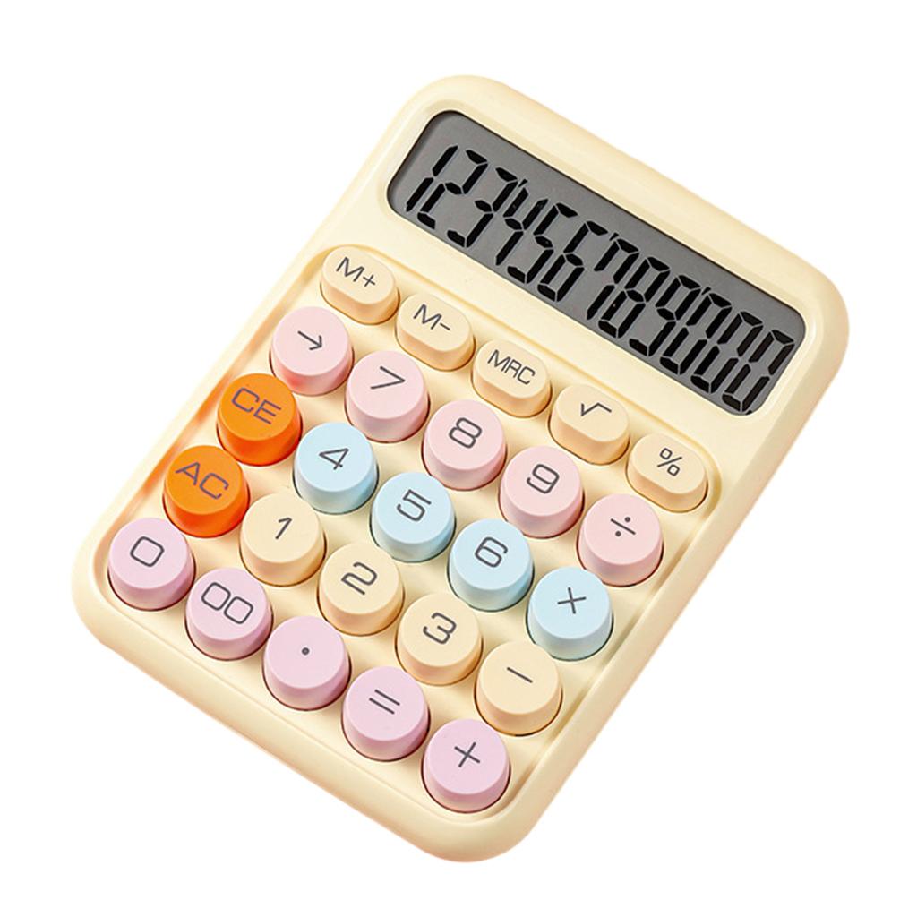 Mechanical Calculator 12 Digit Large LCD Display Big Round Button Cute Candy Colored Calculator Suitable for Office School