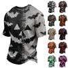 Men Casual Halloween Graphic Crew Neck Short Sleeve T Shirt with All Over Rose Print for Daily Wear and Themed Events