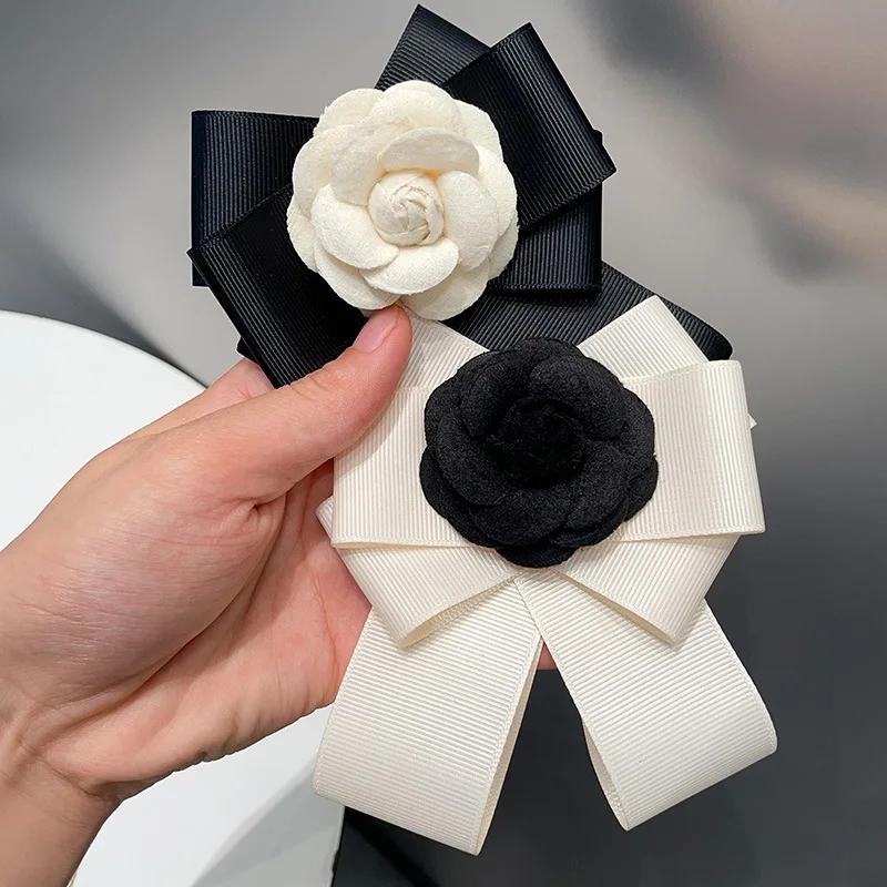 Korean Fashion Fabric Bow Tie Camellia Flower Brooch Shirt Sweater Collar Pins for Women Wedding Party Jewelry Accessories