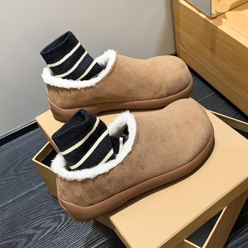 

Флисовые туфли Boken 2025 зимний взрыв ленивые туфли из хлопка на одной педали женские теплые новые повседневные пушистые туфли на толстой подошве 35