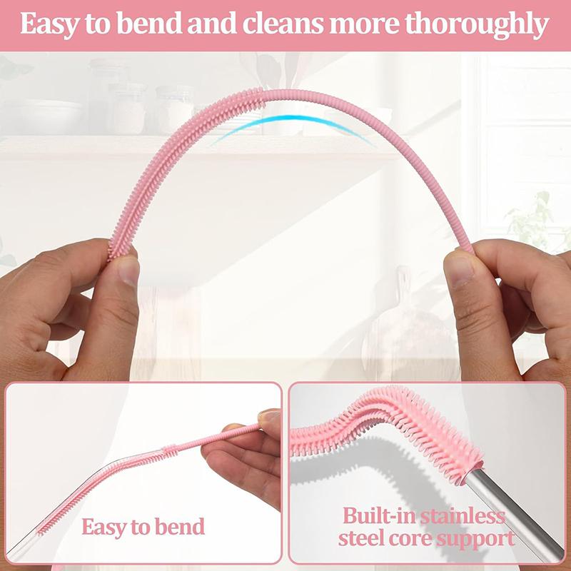 9Mm Silicone Straw Brushes, 25Cm Extra Long Straw Cleaning Brush Reusable Bendable Brush Pipe For Smoothie Straw Washing