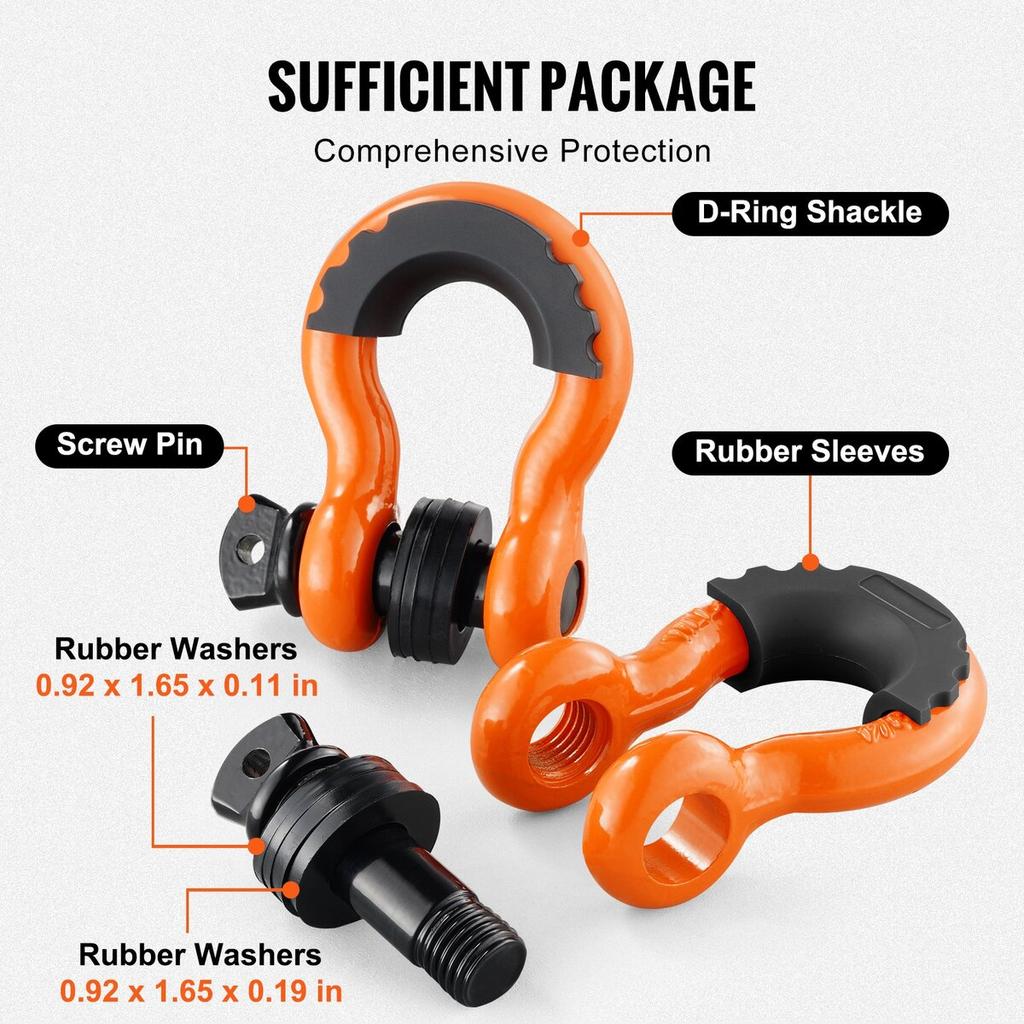 2 Pack 3/4" D Ring Shackle with 7/8" Screw Pin 62832 lbs Break Strength