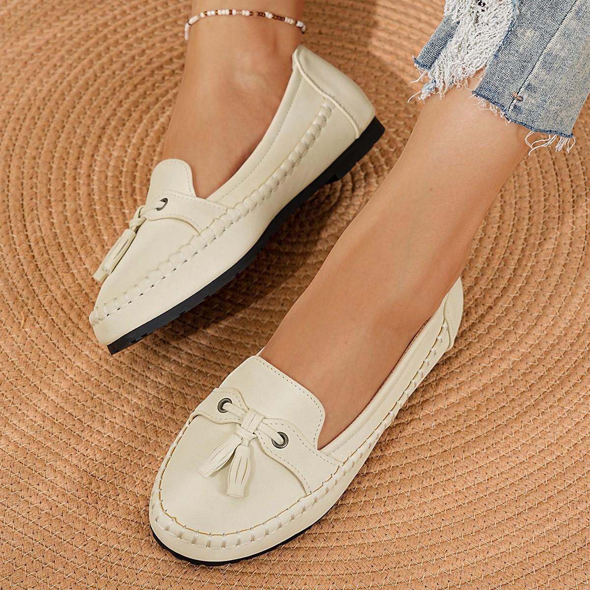 

Foreign trade large-size single shoes, new solid-color stitched women s flat-soled loafers in the summer of 2025, one pedal Doudou shoes 43 белый