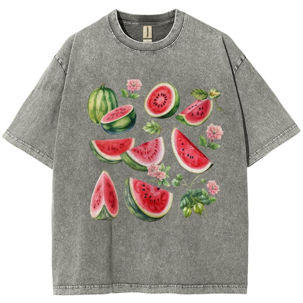 Cartoon Watermelon Fruit Print Women's T-Shirt Loose Fashion Wash Short Sleeve Summer Casual Top Tee