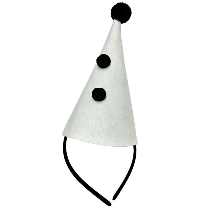 Upright Mini Party Clown Hat Accessory with Preassembled Headband for Quick Party and Costume Outfit Finishing and Styling