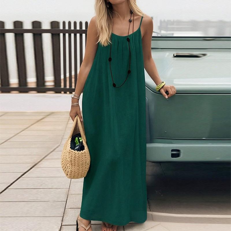 Casual Effen Losse Jurk Voor Dames Sexy Mouwloos Spaghetti Bandjes Rugloos Vetersluiting Avondjurk Femme Vakantie Strandfeest Kleding Nieuw