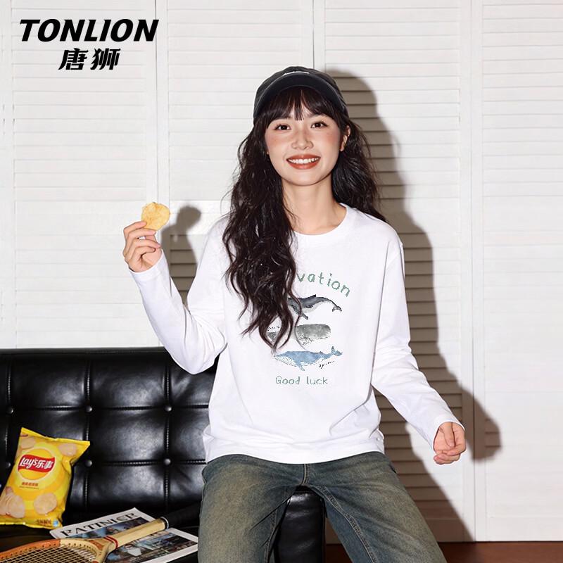 

TonLion Women s Heavyweight Cotton Long-Sleeve T-Shirt with Watercolor Whale Graphic S