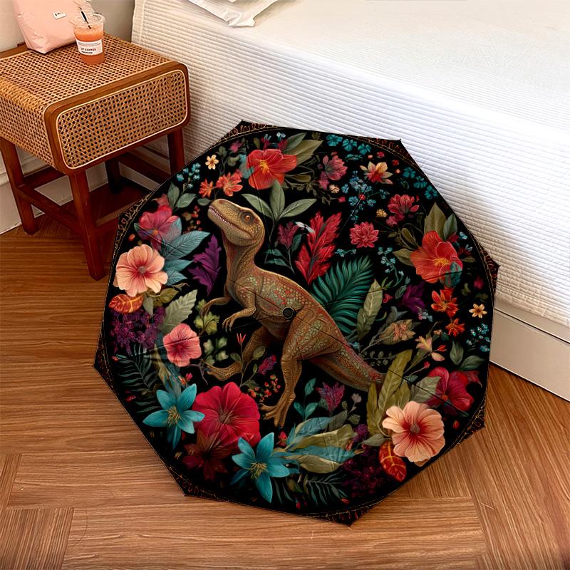 0106 Floral Chicken & Dinosaur  pattern, automatic folding umbrella, portable and foldable design, 8 ribs, a Christmas or birthday gift.