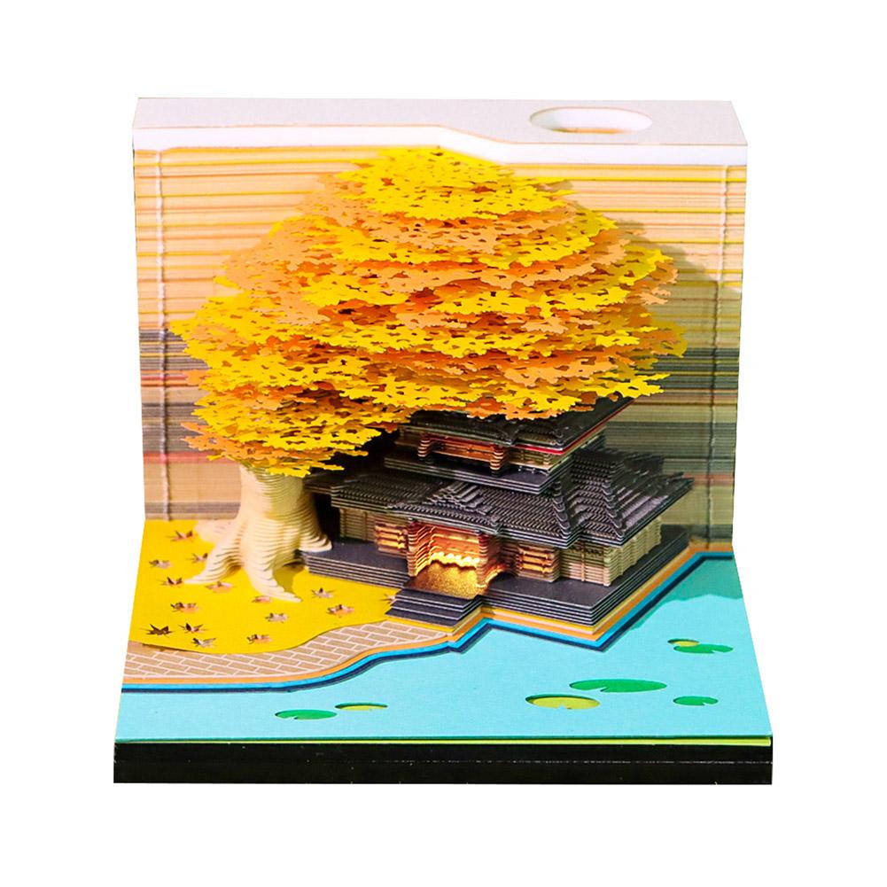 3D Paper Sculpture Weekly Calendar English Version With Lights Treehouse Notebook Desktop Decoration Tourist Commemorative Gift