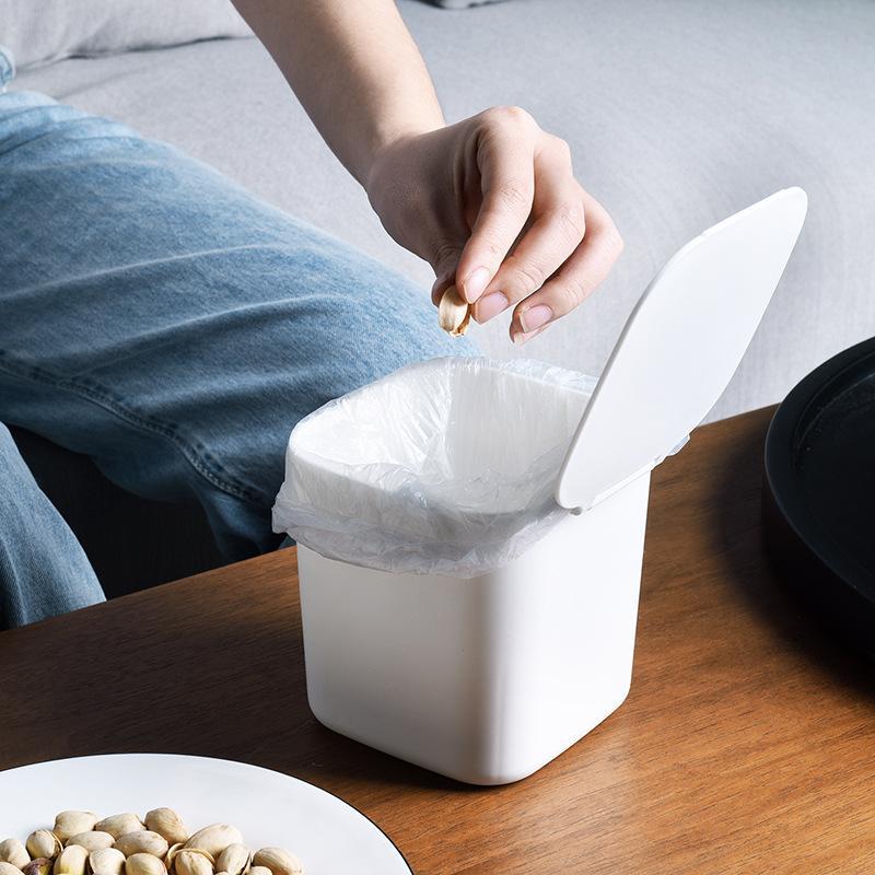 Japanese-Style Square Mini Trash Can with Lid for Bedroom - High-Value, Compact Design