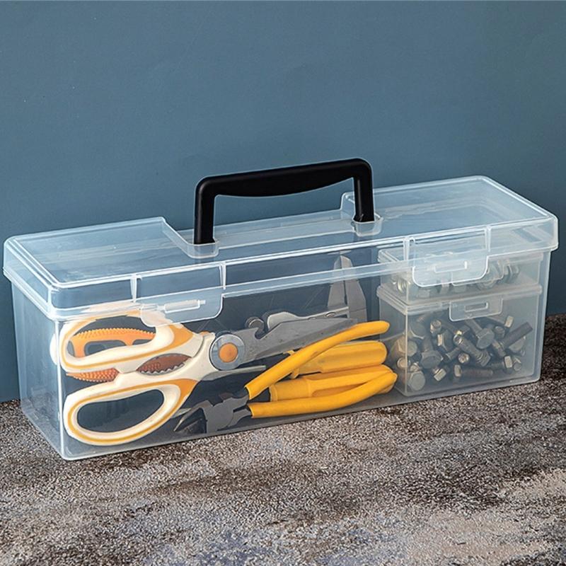 Multipurpose Transparent Organiser Box For Home Repair Tool Easy Carry Handle And Plastic Construction Toolbox