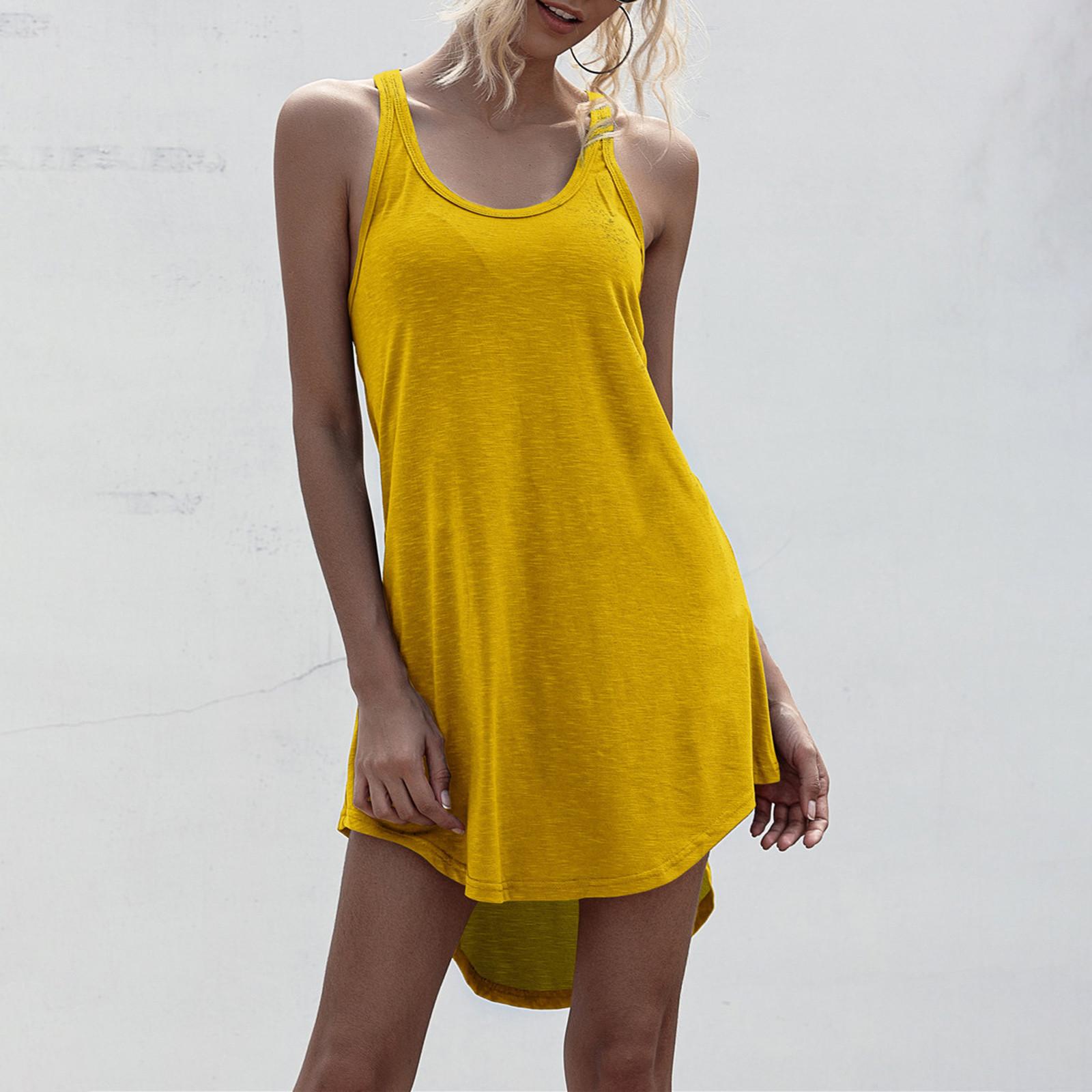 

Женское повседневное однотонное свободное платье без рукавов нерегулярной формы с большим свободным жилетом XL жёлтый