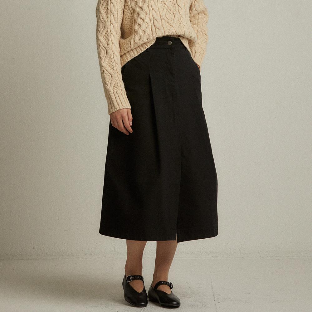 Laleugo A-Line Slit Denim Skirt (Black)