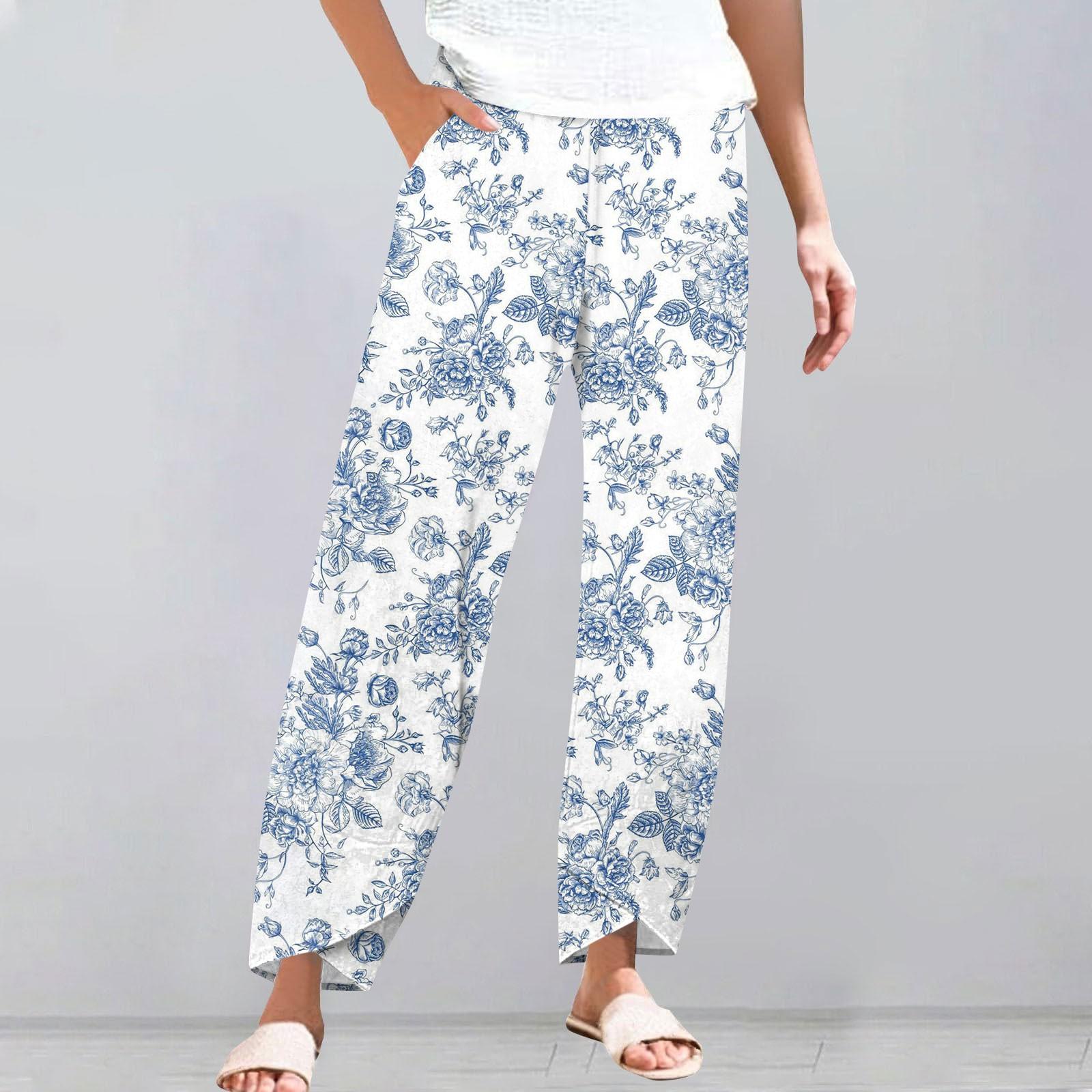 

Брюки женские летние повседневные широкие брюки с эластичной резинкой на талии и карманами XL белый