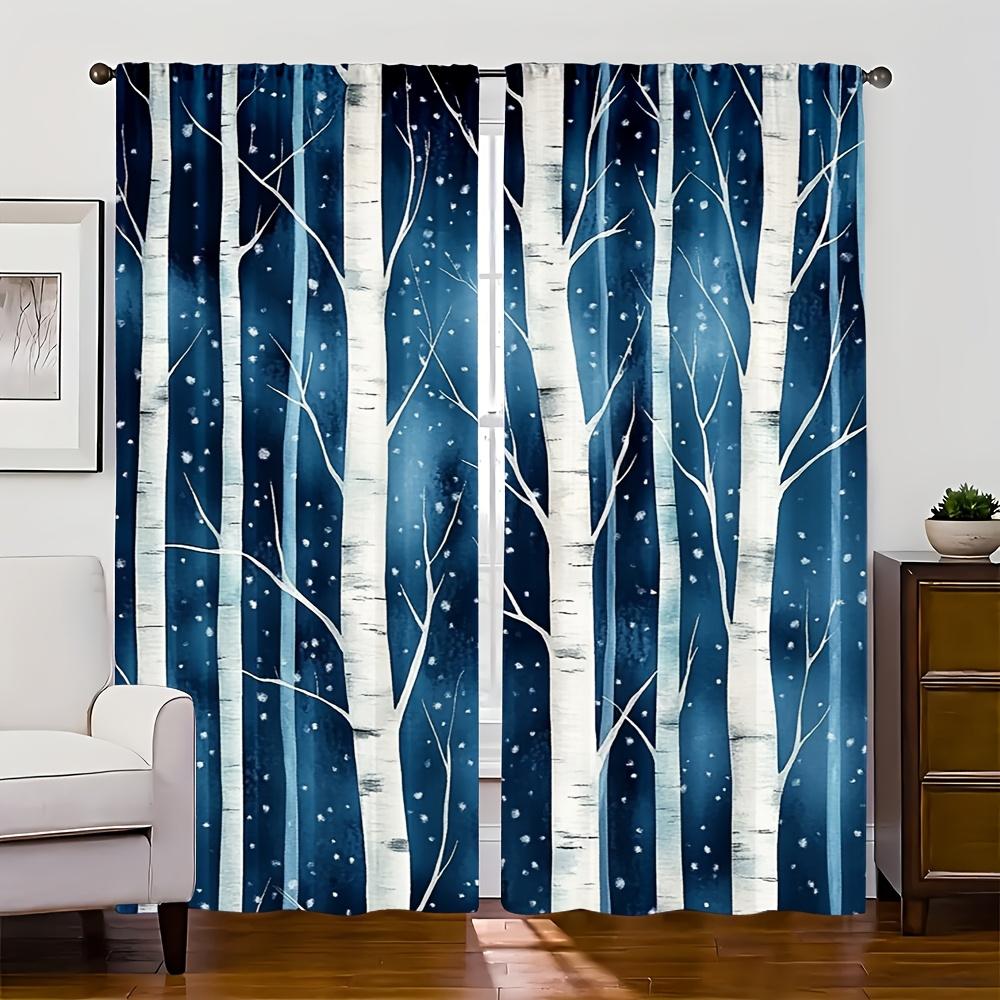 Piece Birch Forest Print Curtain Set Polyester Fabric Suitable Bedroom Living Room Decoration Machine Washable Perfect For Area