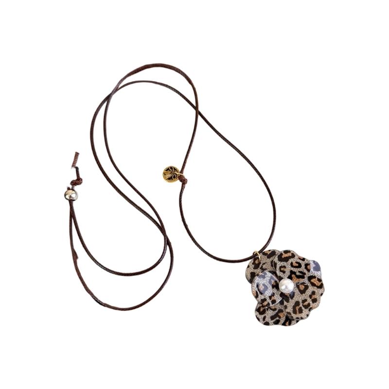 Винтажное Коричневое Цветочное Ожерелье-Подвеска с Леопардовым Принтом для Женщин Осенне-Зимний Модный Ювелирный Аксессуар