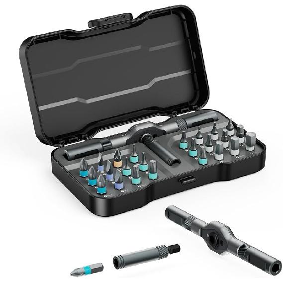 34 in 1 Magnetic Screwdriver Set, DIY Ratchet Screwdriver Set, Multi Bit Magnetic Drive Sets with Ratcheting Handle, Handy Repair Tool Kit for 24 IN 1