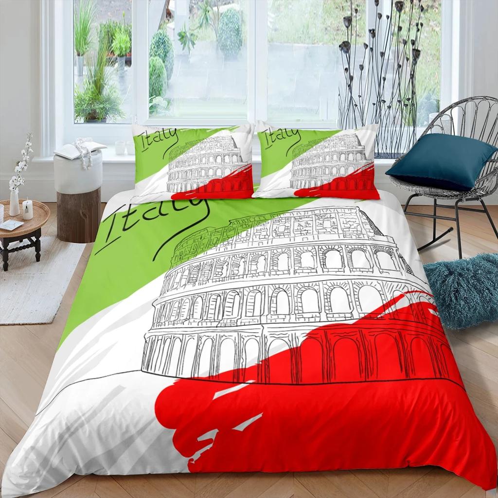 Home Living Luxury 3D Rome Italy Bedding Set Duvet Cover Pillowcase Boys Bedding Set Queen and King EU/US/AU/UK Size