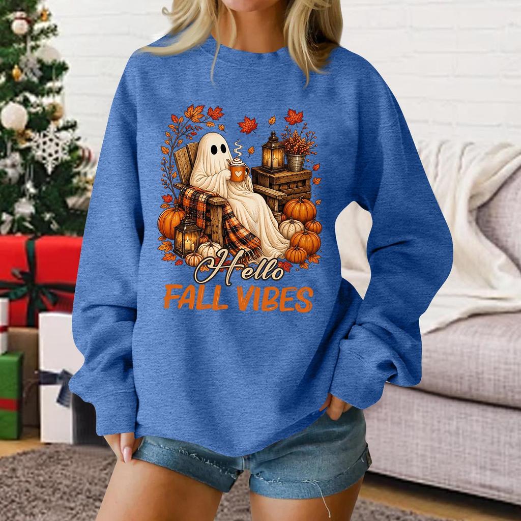 Ladies Fashion Casual Halloween Printed Pullover Sweater