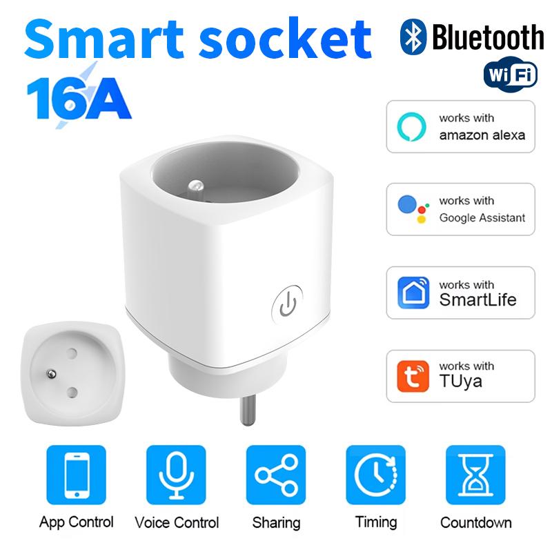 HIMOJO Tuya WIFI + Bluetooth Smart Socket FR Plug Smart Life App Timer Goolge Alexa Voice Control Power Monitor Switch Outlets