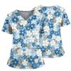 Women's Casual Printed V-Neck Pocket Side Slit Short Sleeved Top Short Sleeved Top