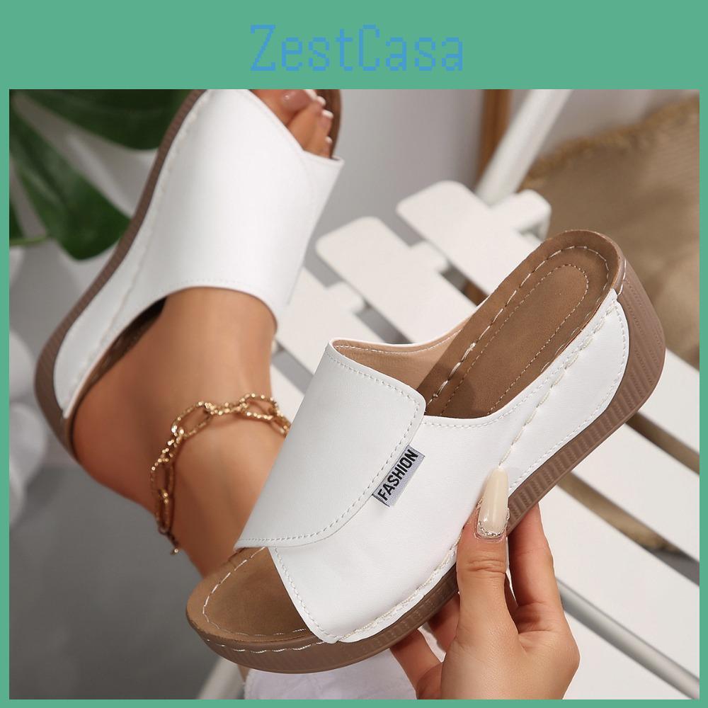 Fashion Solid Womens Slipon Color Sandals Comfortable Arch Support Soft Sole Outdoor Slippers Versatile Casual Opentoe Midheel Daily Shoes