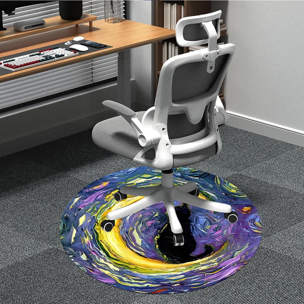1pc Whimsical Feline Office Round Area Rug, Indoor Mat Suitable ForOffice, Under Office Chairs Bedroom Living Room Home Decor T180