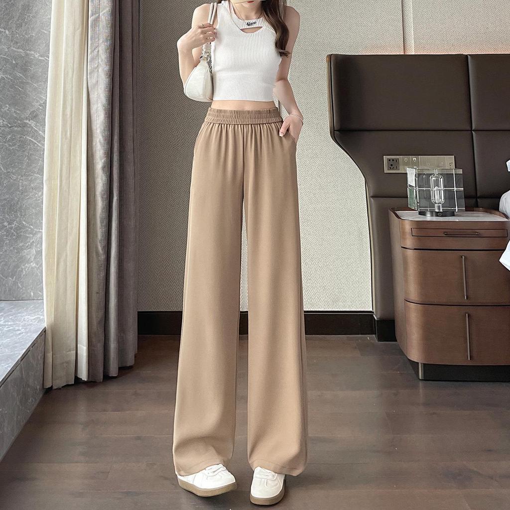Korean Women's Retro High-Waisted White Summer Drape Pants - Straight Leg and Versatile