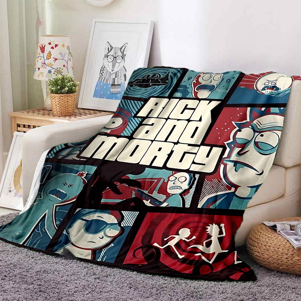 1pc Rick and Morty Blanket Lightweight Flannel Throw For Sofa, Bed, Travel, Livingroom, Office, Couch, Chair, And Bed