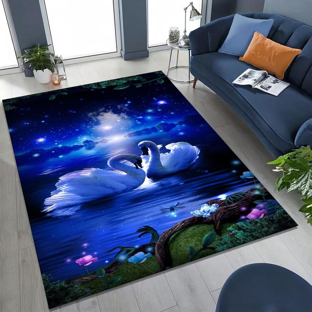 Traum Liebe Schwan Kunst Cartoon Teppich für Schlafzimmer Wohnzimmer Sofa Zuhause Fußmatte Dekor, Große Kinder Spiel Rutschfeste Bodenmatte Geschenk