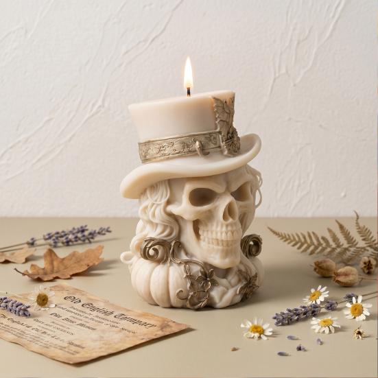 huaqianguhh 3D Cowboy Skull Silicone Mold, Halloween Skeleton Candle Mold for Epoxy Resin, Making, Soap, Clay, Wax Casting, Home Decor