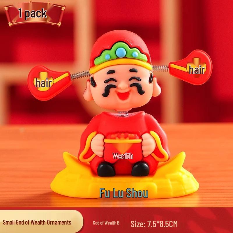 2025 Chinese Style God of Wealth Bobblehead Car Ornament: Cute Cartoon Interior Decoration