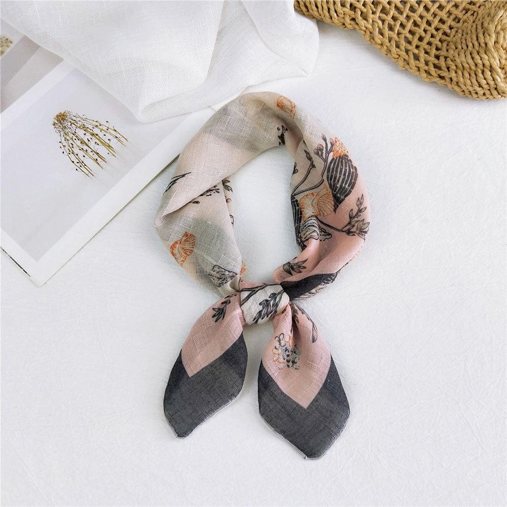Eșarfă pătrată mică din bumbac și in Eșarfă din mătase Primăvară și toamnă pentru femei Stil nou artistic și versatilă la modă Esarfă cu bentiță cu temperament