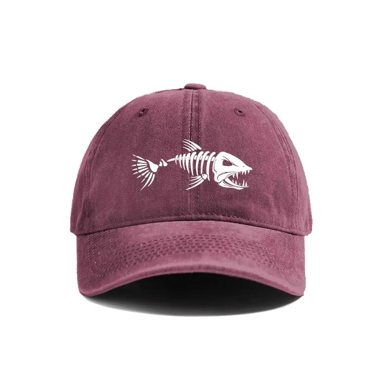 New White Fishbone Printed Baseball Cap, Vintage Style, Fashionable And Versatile For Both Men And Women