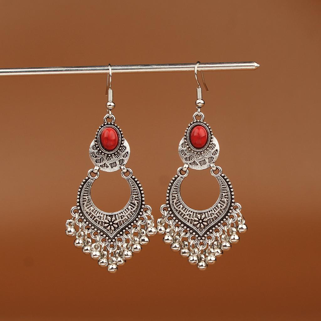 Turquoise Earrings Bohemian Drop Ear Earrings with Tassels, Geometric Alloy, Retro Style, Boastful Ear Accessories