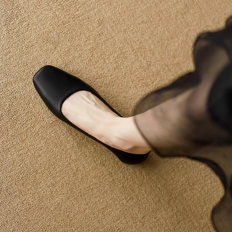 Leather Grandma Shoes Women's Flat 2025 New French Evening Wind Shallow Mouth Square Head Single Shoes Soft Leather Soft Sole Doudou Shoes