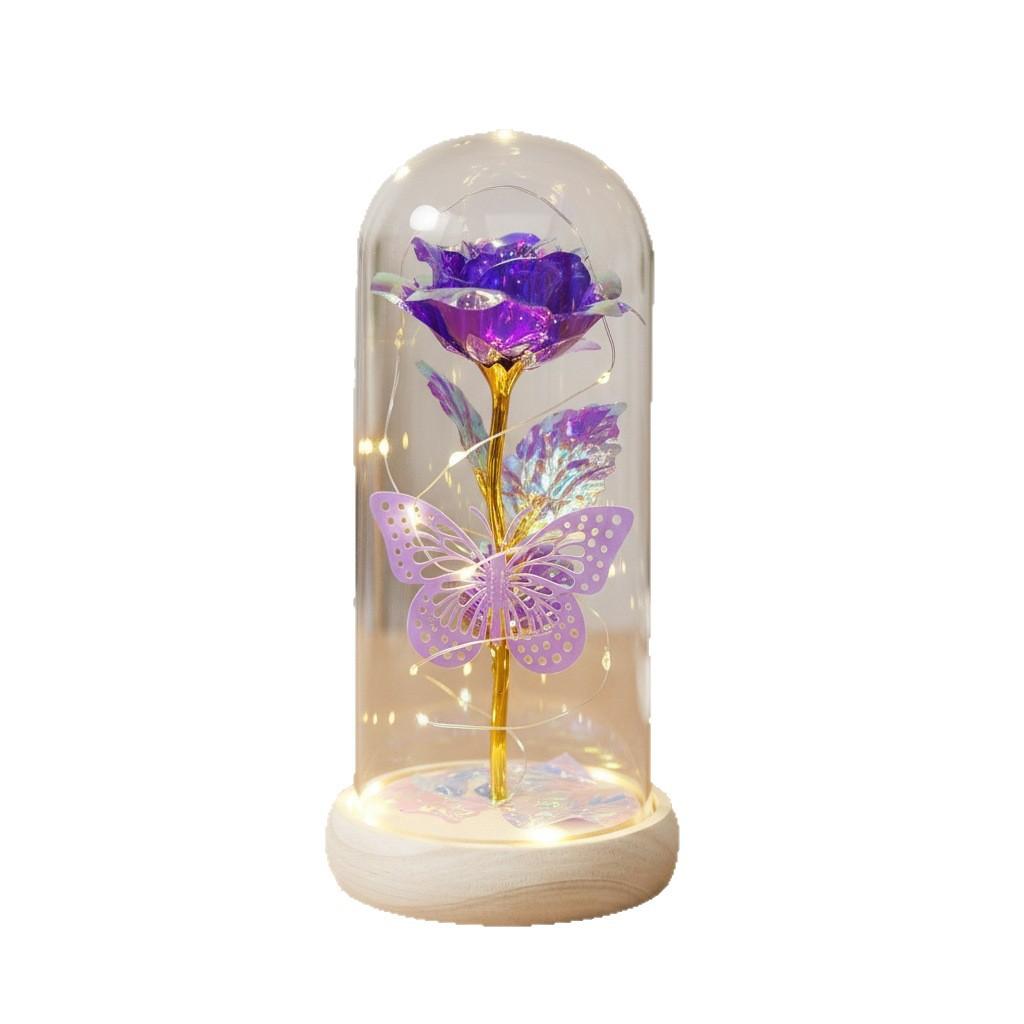 Popular Eternal Flower Handmade Flower Glass Cover Rose Mother's Day Butterfly Gift Ornament