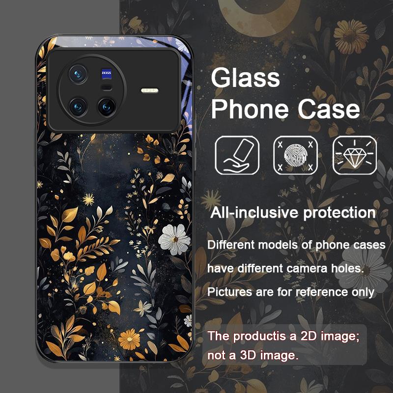 Aesthetic Sunflowers and Moon Pattern Tempered Glass Phone Case for OPPO Reno 13F 12 11 10 Pro Plus Find X8 X5 X3 Lite 5G Cover