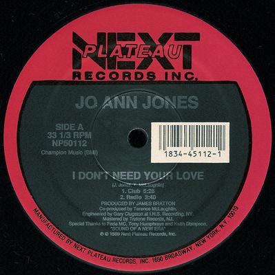 12-Zoll-Schallplatte JO ANN JONES - I Don't Need Your Love NP50112 Next Plateau Re 1989 US Dance & Electronica Gebraucht