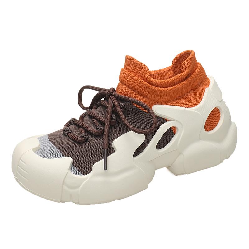 Fashion Women's Thick-soled Sneakers Lace-up Breathable Knitted Casual Shoes 2025 Spring and Autumn Fashion Tennis Shoes for Women